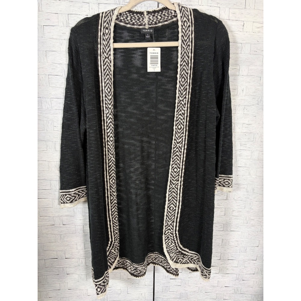 Torrid Women Cardigan Geometric Border Kimono Cardigan 3/4 Sleeve‎ Plus Size
